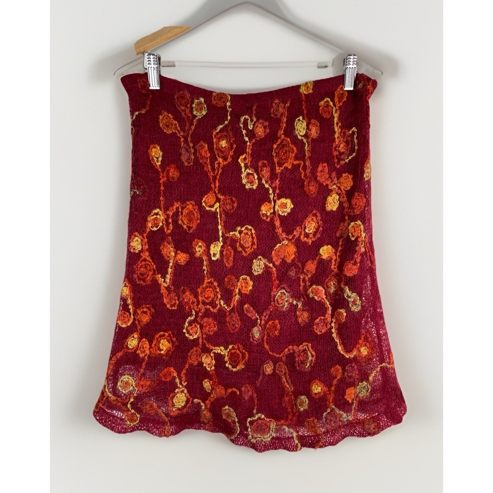 Co-operative Women's M Red Orange Yellow Fuzzy Floral Knit Lined A-Line Skirt